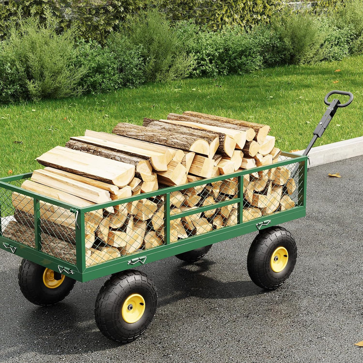 900 LBS Garden Cart on Wheels with Adjustable Handles, Heavy Duty Steel Garden Wagon with Removable