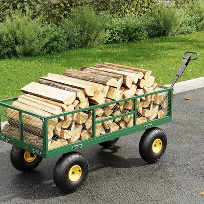 900 LBS Garden Cart on Wheels with Adjustable Handles, Heavy Duty Steel Garden Wagon with Removable