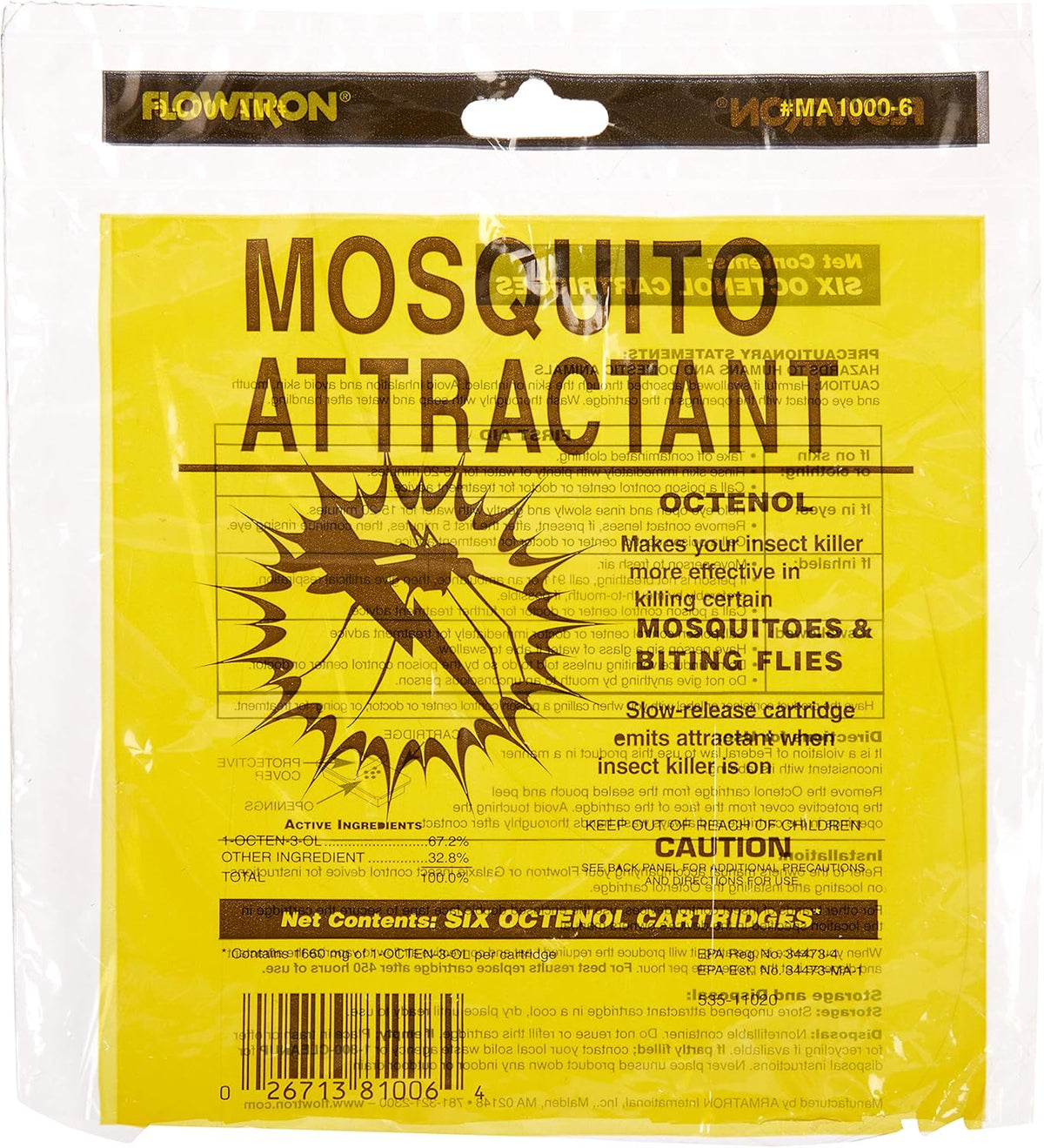 Flowtron MA-1000 Octenol Mosquito Attractant Cartridges (6-Pack), Compatible with BK-15, BK-40