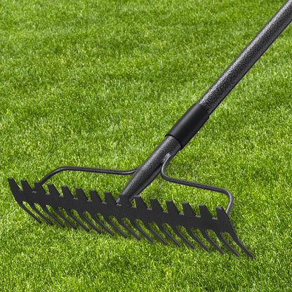 63'' Bow Rake ，17 Tines Metal Head Rakes with Stainless Steel Handle，Heavy Duty Garden Rake for