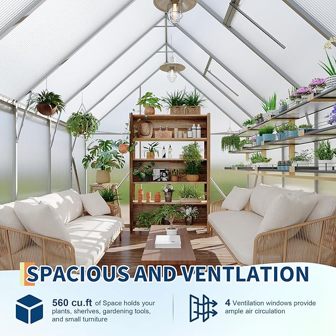 8'X10' Aluminum-Framed Polycarbonate Greenhouse, Heavy Duty Polycarbonate Greenhouse with Quick