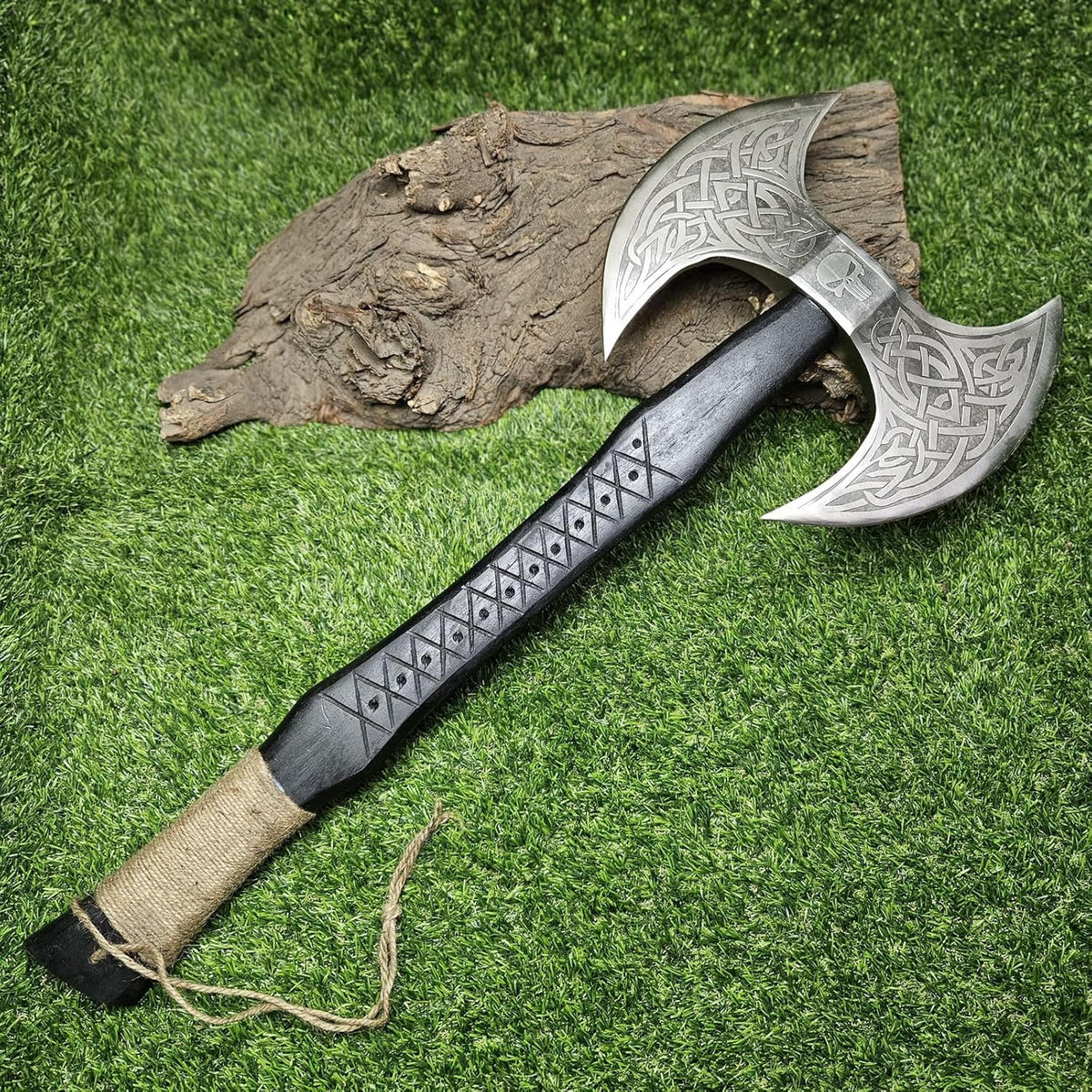 AX-7001 Custom Gift Forged Carbon Steel Viking Axe with Rose Wood Shaft, Double Edge Axe