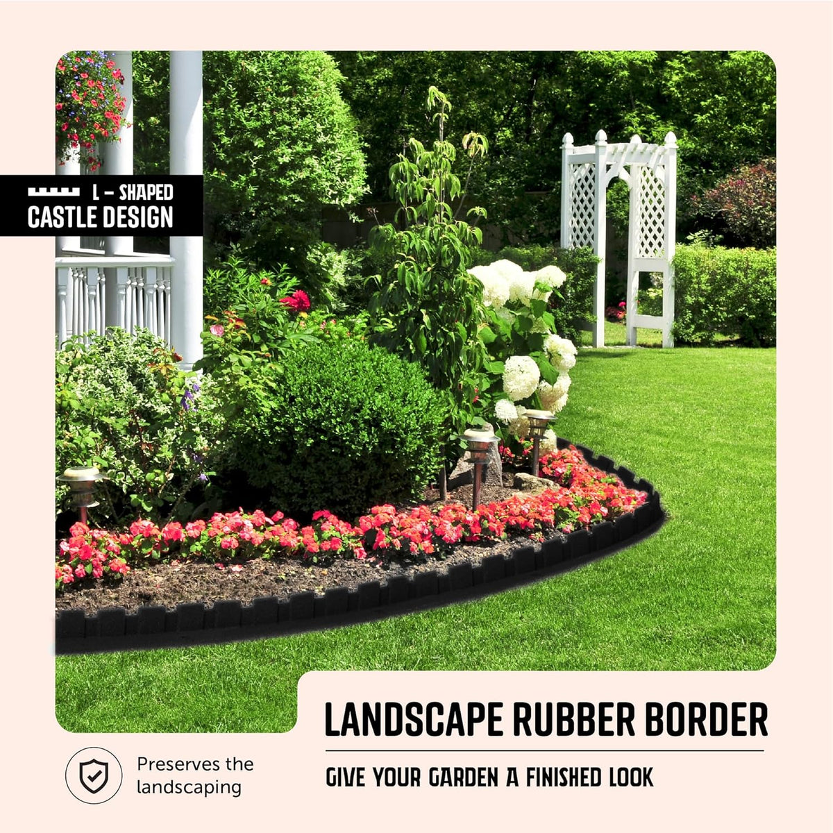 Playsafer L-Shaped Flexible Rubber Castle Edger for Lawns Landscaping and Playground | Easy No Dig