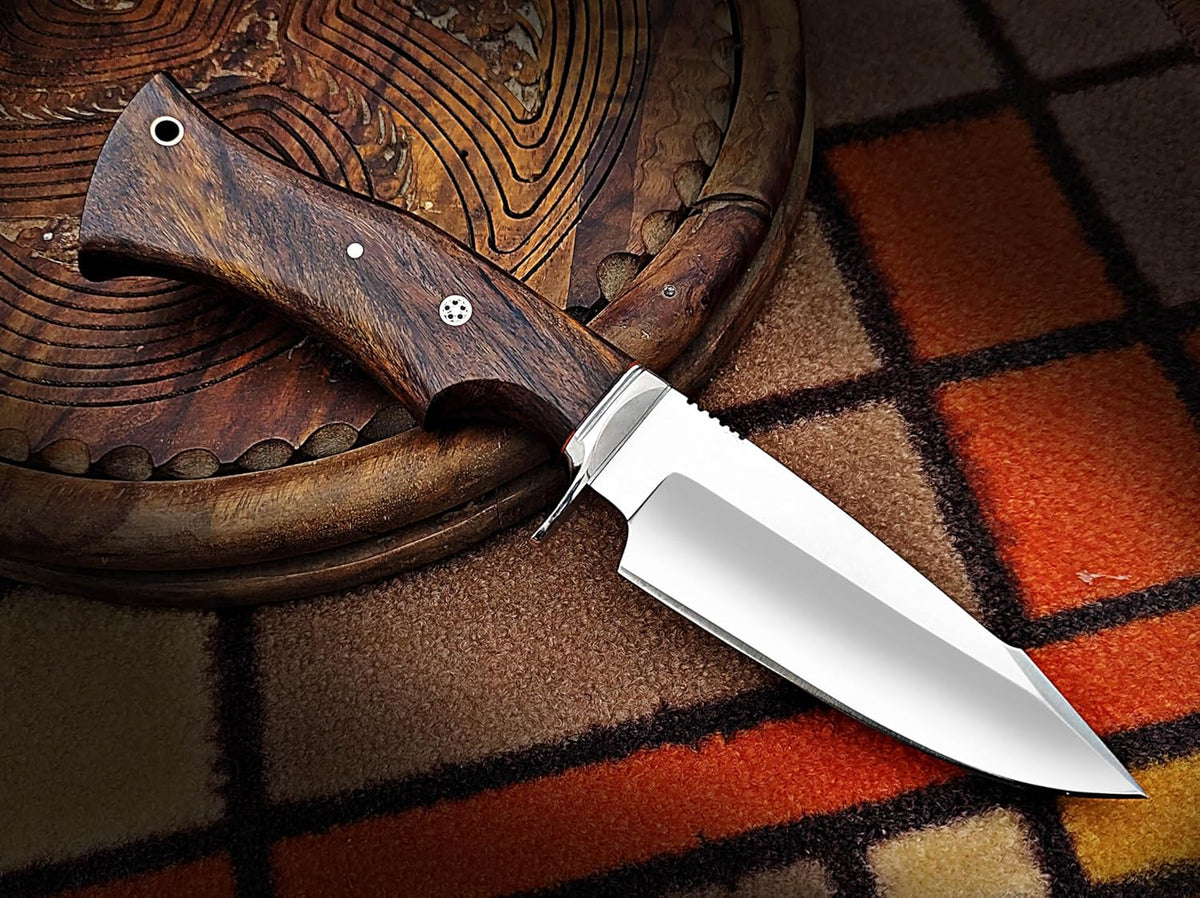 Warivo 10″ Handmade D2 Steel Hunting Knife with Leather Sheath - Ideal EDC Knife for Skinning