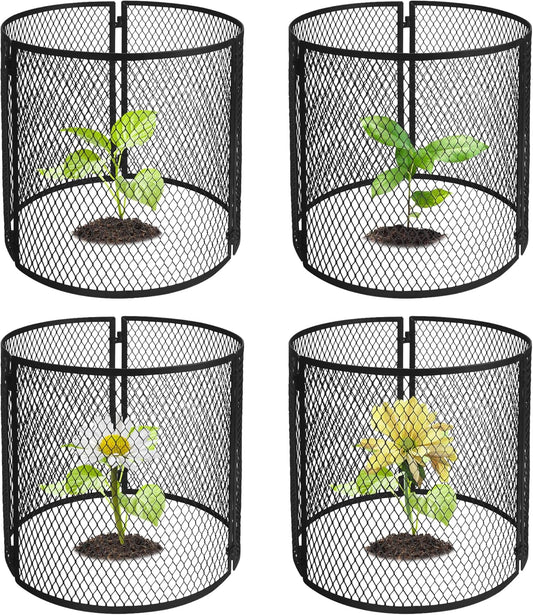 4 Pack Metal Plant Cage Protectors from Animals-11.8 x 11.8 Inch Garden Plant Protector - Sturdy