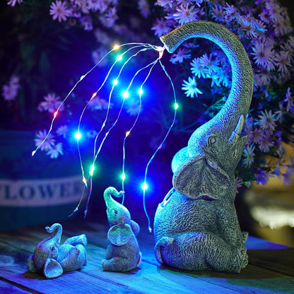 Goodeco Garden Elephant Statue Outdoor - Solar Watering Lights, Perfect for Yard, Patio, and