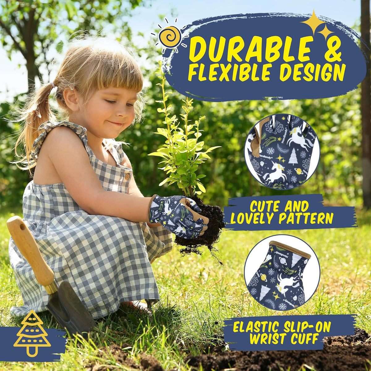 HANDLANDY Kids Genuine Leather Gardening Gloves for ages 3-11, Children Toddler Work Outdoor