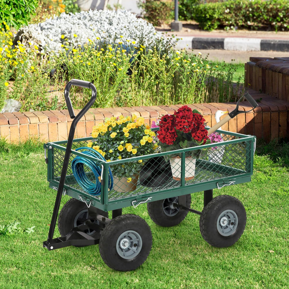 BestMassage Heavy Duty 500 Lbs Capacity Mesh Steel Garden Cart Folding Utility Wagon with Removable