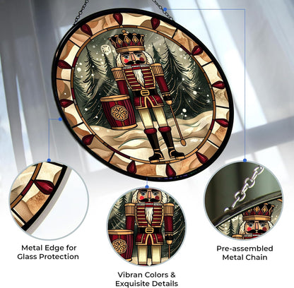 Christmas Wooden Nutcracker Stained Glass Suncatcher Window Hangings, Stained Glass Panel Sun