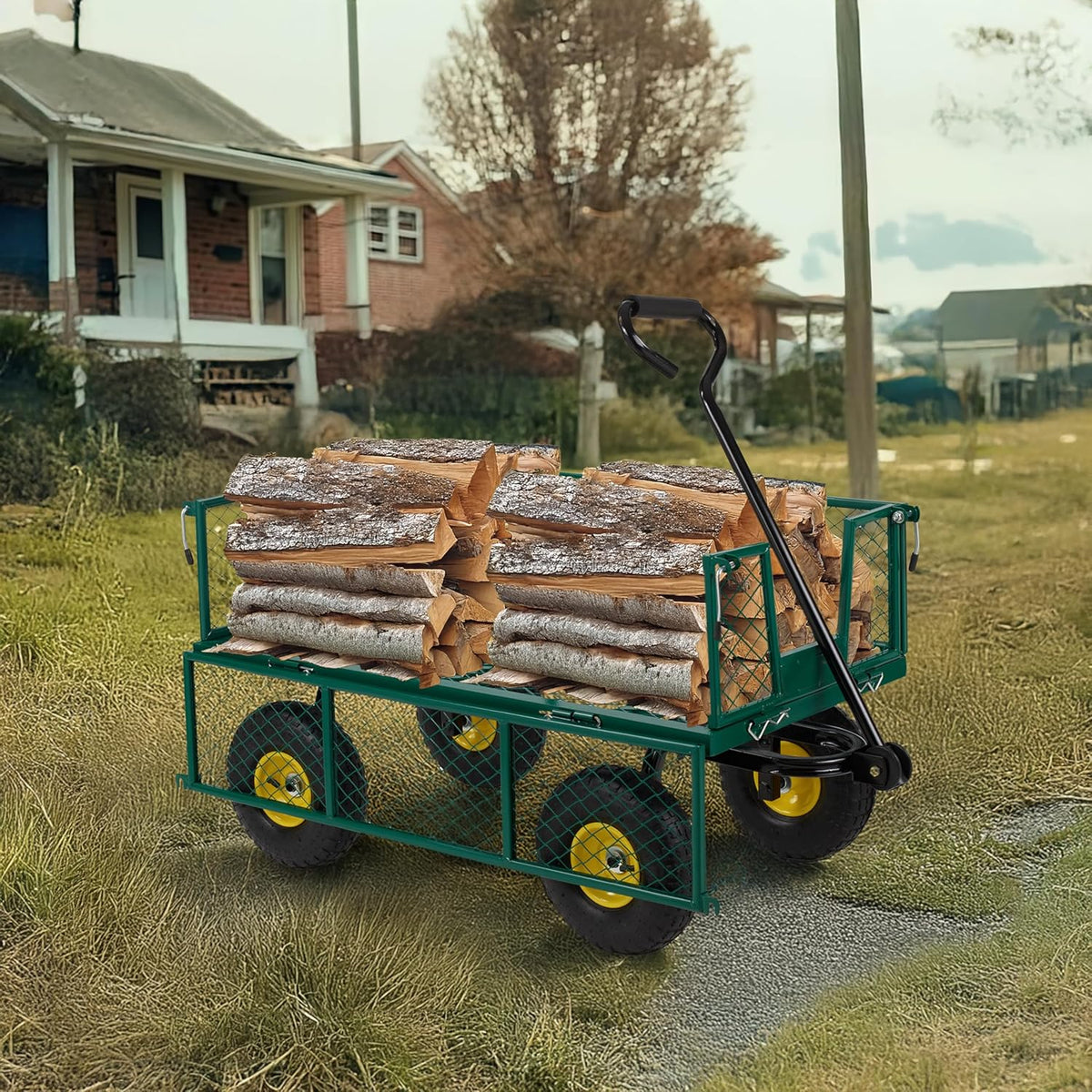 Finnhomy Heavy Duty 1000 Lbs Capacity Mesh Steel Garden Cart, Pullable Garden Wagons Carts on