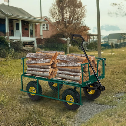 Finnhomy Heavy Duty 1000 Lbs Capacity Mesh Steel Garden Cart, Pullable Garden Wagons Carts on