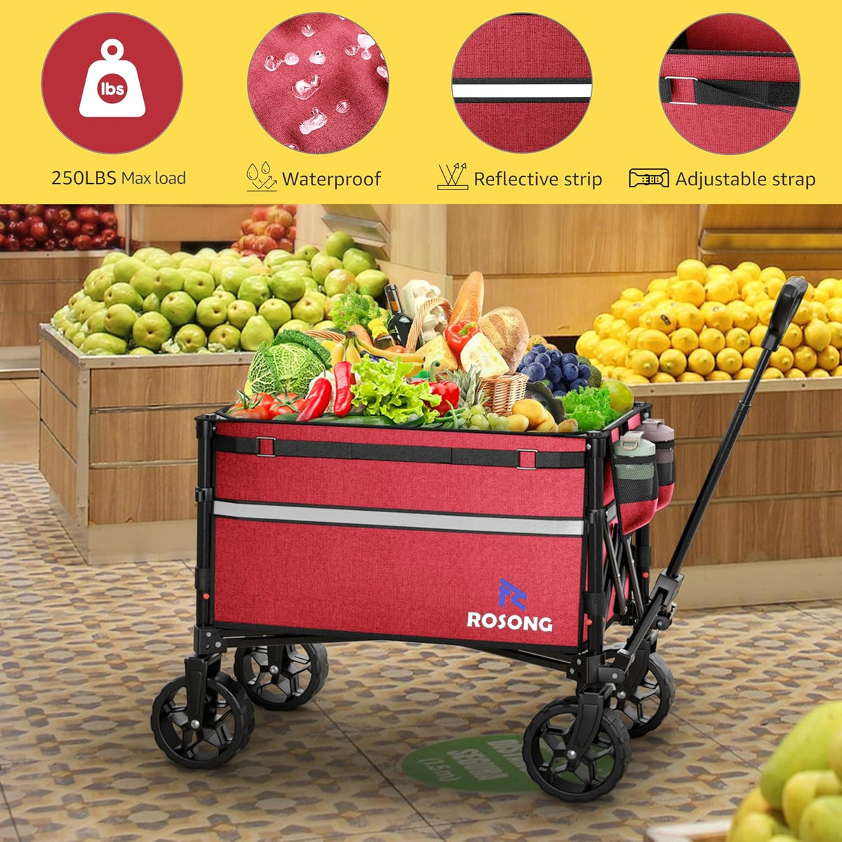 Collapsible Wagon Cart with Wheels Foldable - Folding Utility Heavy Duty Wagons Carts for Grocery