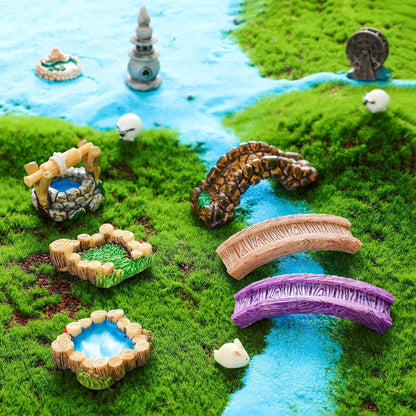 Jetec 12 Pcs Garden Accessories Miniature Bridge Mini Lighthouse Water Well Bridge Figurines Pond