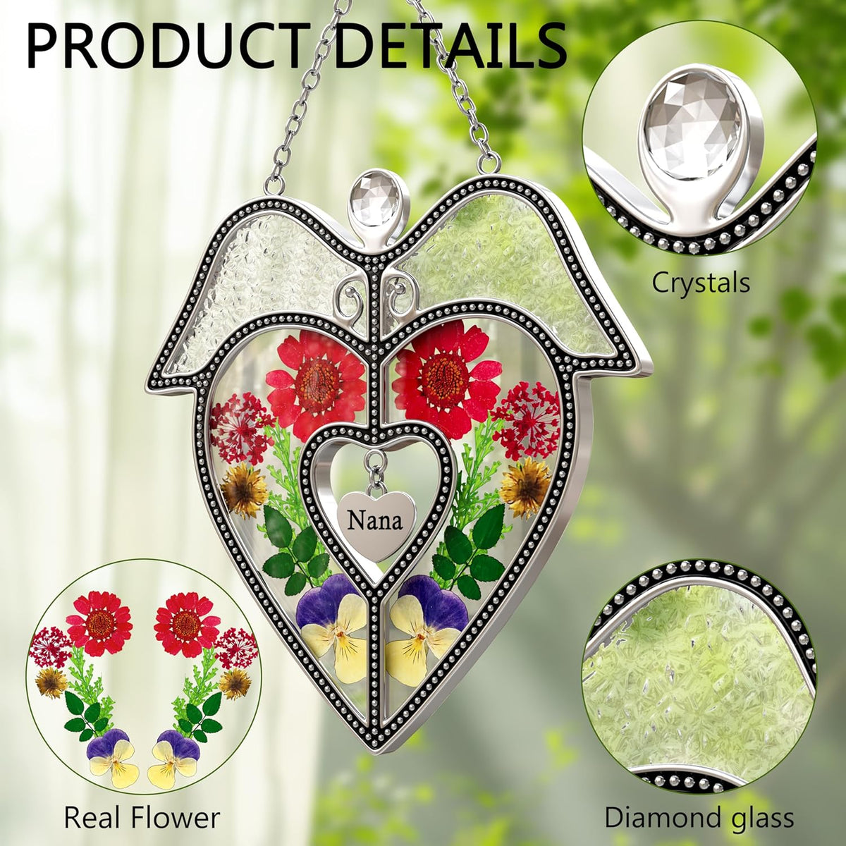 KY&BOSAM Angel Heart Suncatcher Nana Gifts Stained Glass Window Hangings Wind Chiem Ornament with
