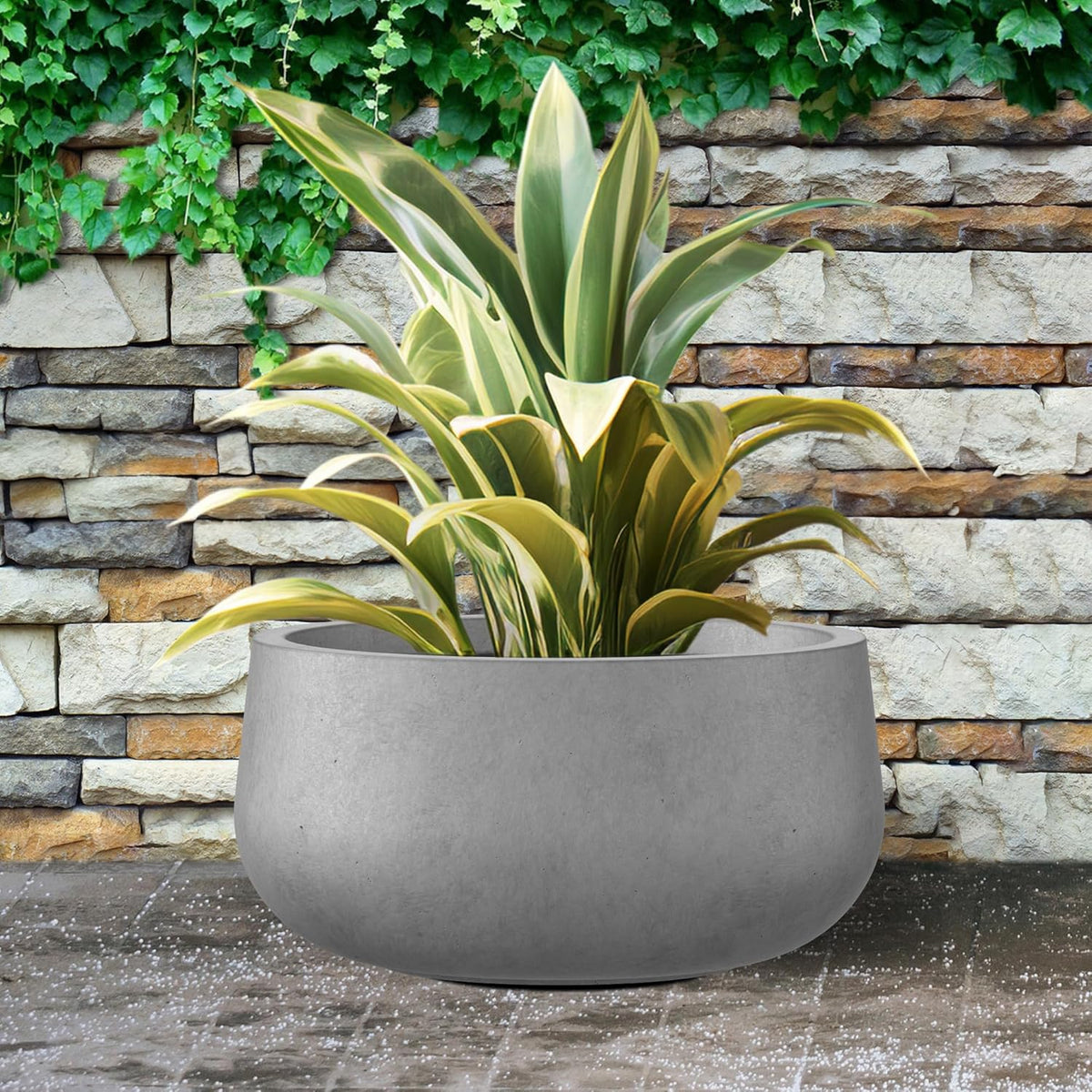 Kante 19.6" Dia Round Concrete Planter, Cement Plant Pots with Drainage Hole and Rubber Plug for