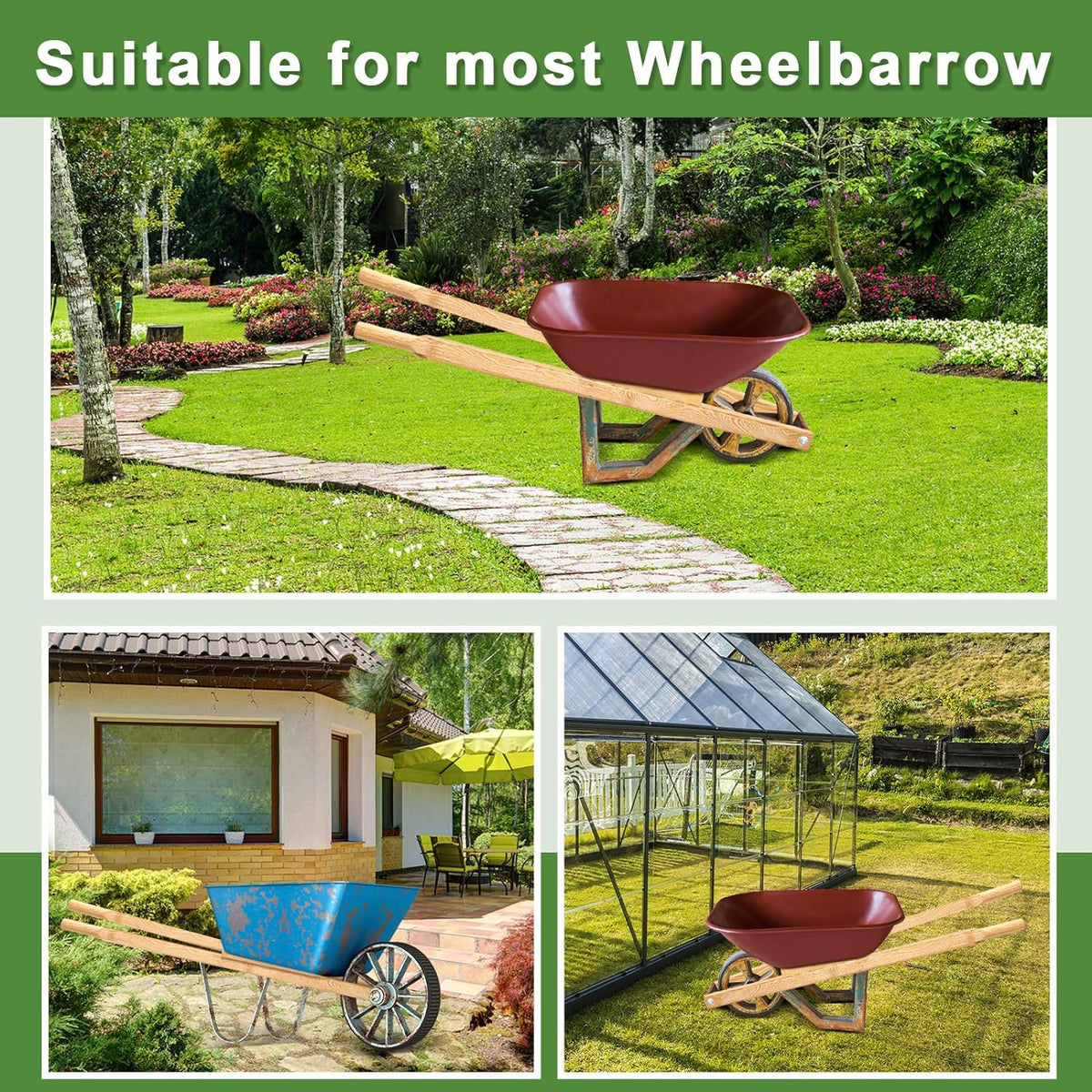 Gisafai 1 Pair Wood Wheelbarrow Handles 60'' Heavy Duty Hardwood Wheelbarrow Replacement Handles
