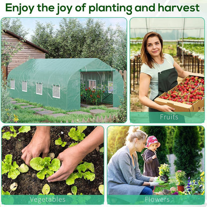 Outsunny 20' x 10' x 7' Outdoor Walk-in Greenhouse, Tunnel Green House with Roll-up Windows