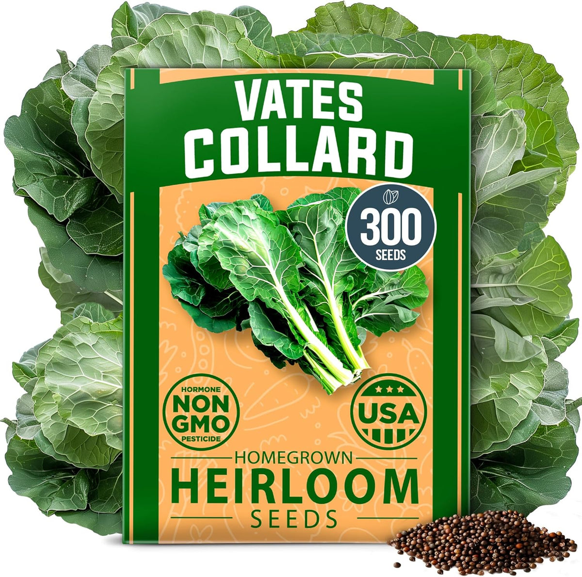 HOME GROWN 𝗨𝗦𝗔 𝗣𝗥𝗘𝗠𝗜𝗨𝗠 Collard Green Seeds - 300 Seeds for Fall Planting - High