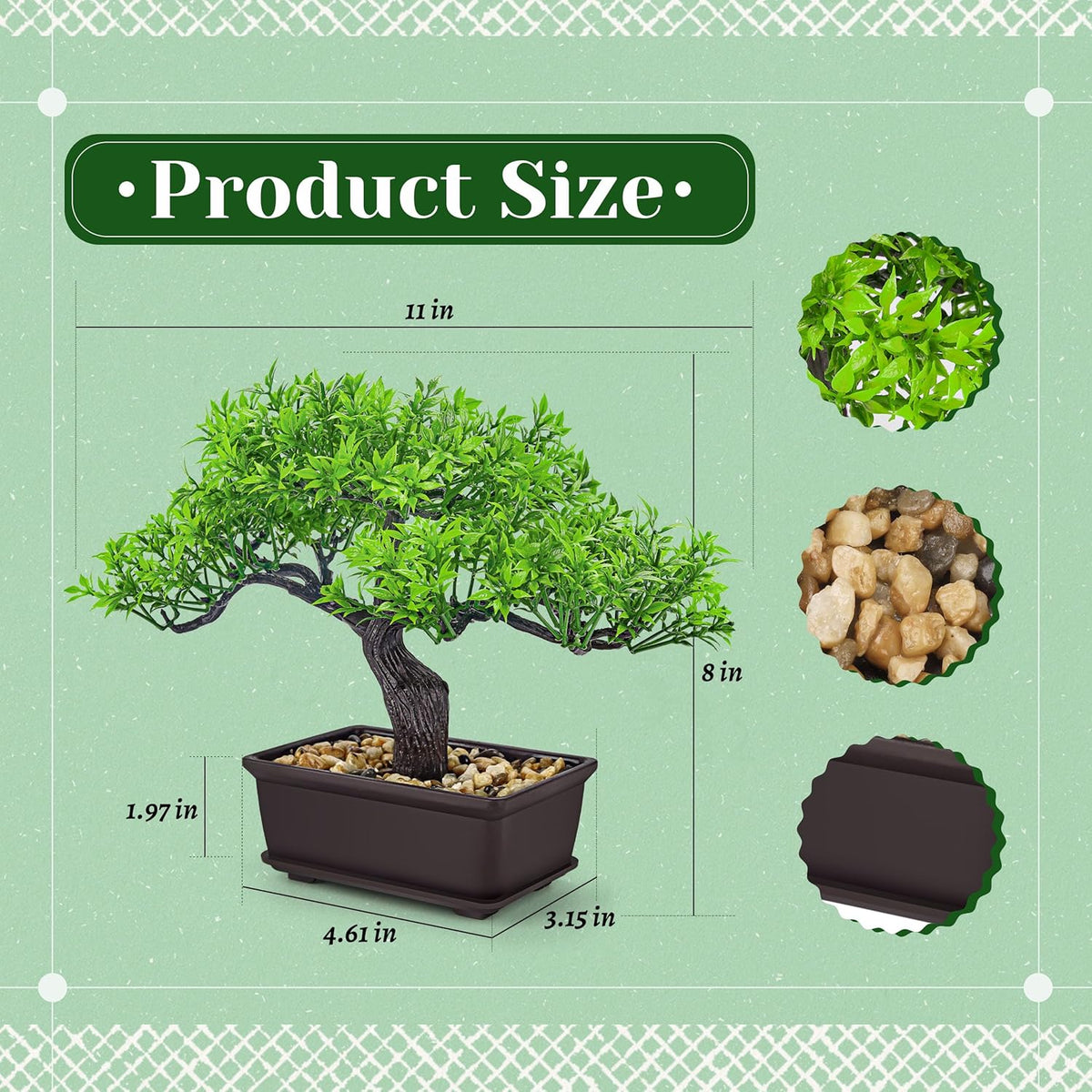 Der Rose 8'' Artificial Bonsai Tree Small Fake Potted Plants for Zen Japanese Home Office Desk