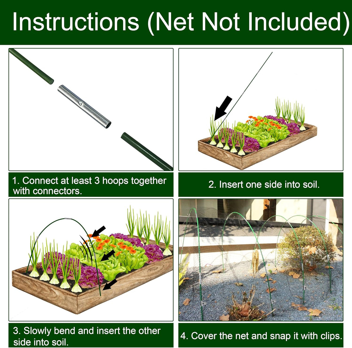 PHYEX Garden Hoops Greenhouse Hoops for Row Covers & Raised Beds, Rust-Free Fiberglass Frame, DIY
