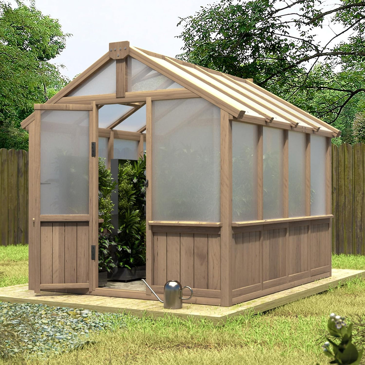 Mupater 6 x 8 FT Wooden Polycarbonate Greenhouse with Ventilated Window and Lockable Door, 6mm PC