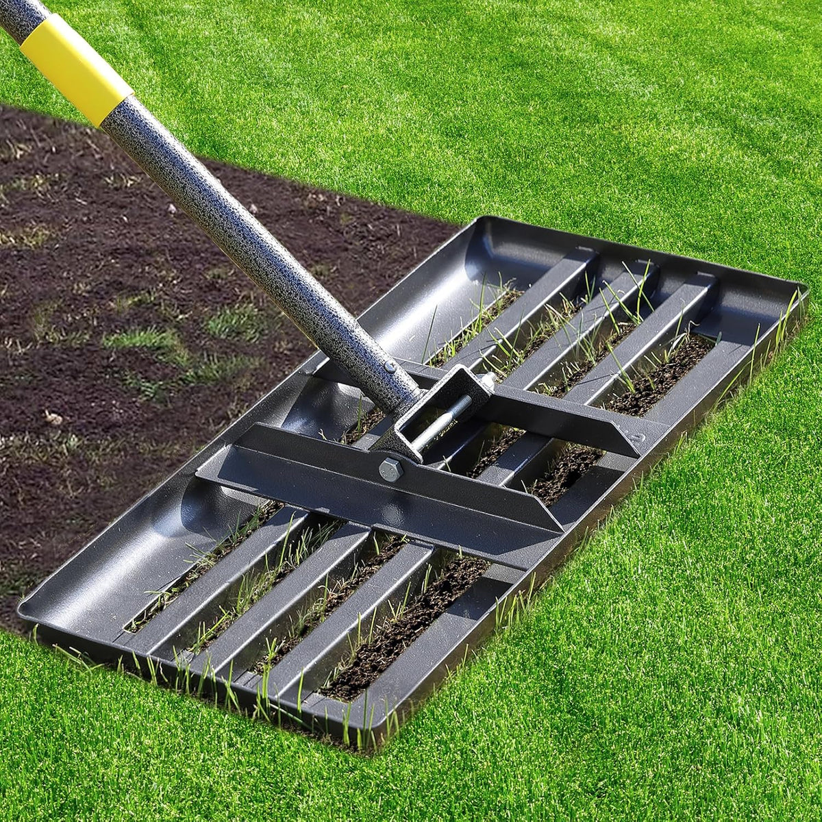 Lawn Leveling Rake - Heavy Duty 17"x10" Stainless Steel Leveler Plate,Reinforced Welds,28-60"