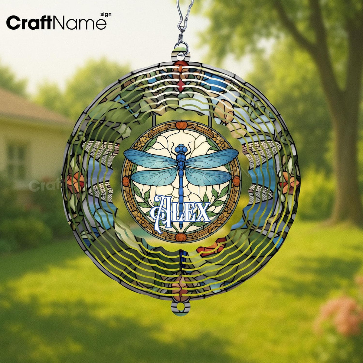 Personalized Dragonfly Wind Spinner 3D Stainless Steel, Dragonfly Garden Spinner Hanging Outdoor