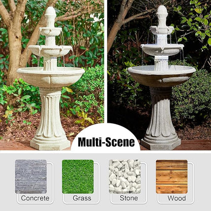 Glitzhome Water Fountain Outdoor Floor-Stand Fountains with LED Light & Pump, Oversized 3 Tier