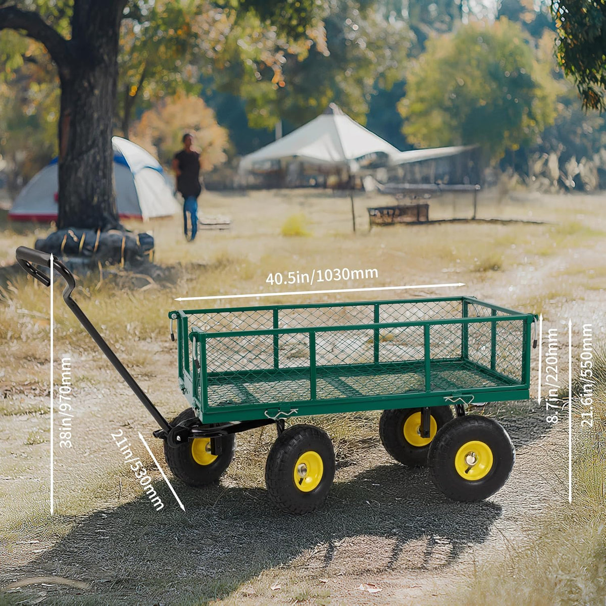 Finnhomy Heavy Duty 1000 Lbs Capacity Mesh Steel Garden Cart, Pullable Garden Wagons Carts on
