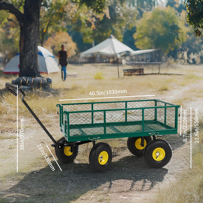 Finnhomy Heavy Duty 1000 Lbs Capacity Mesh Steel Garden Cart, Pullable Garden Wagons Carts on