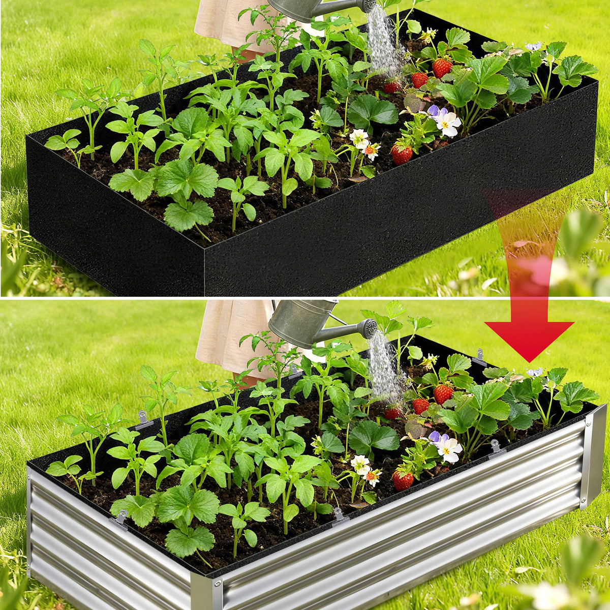 Mizelu 2 Sets 4 x 2 x 1 ft Raised Garden Bed Liner Bag, Breathable Grow Bed Fabric Liners with