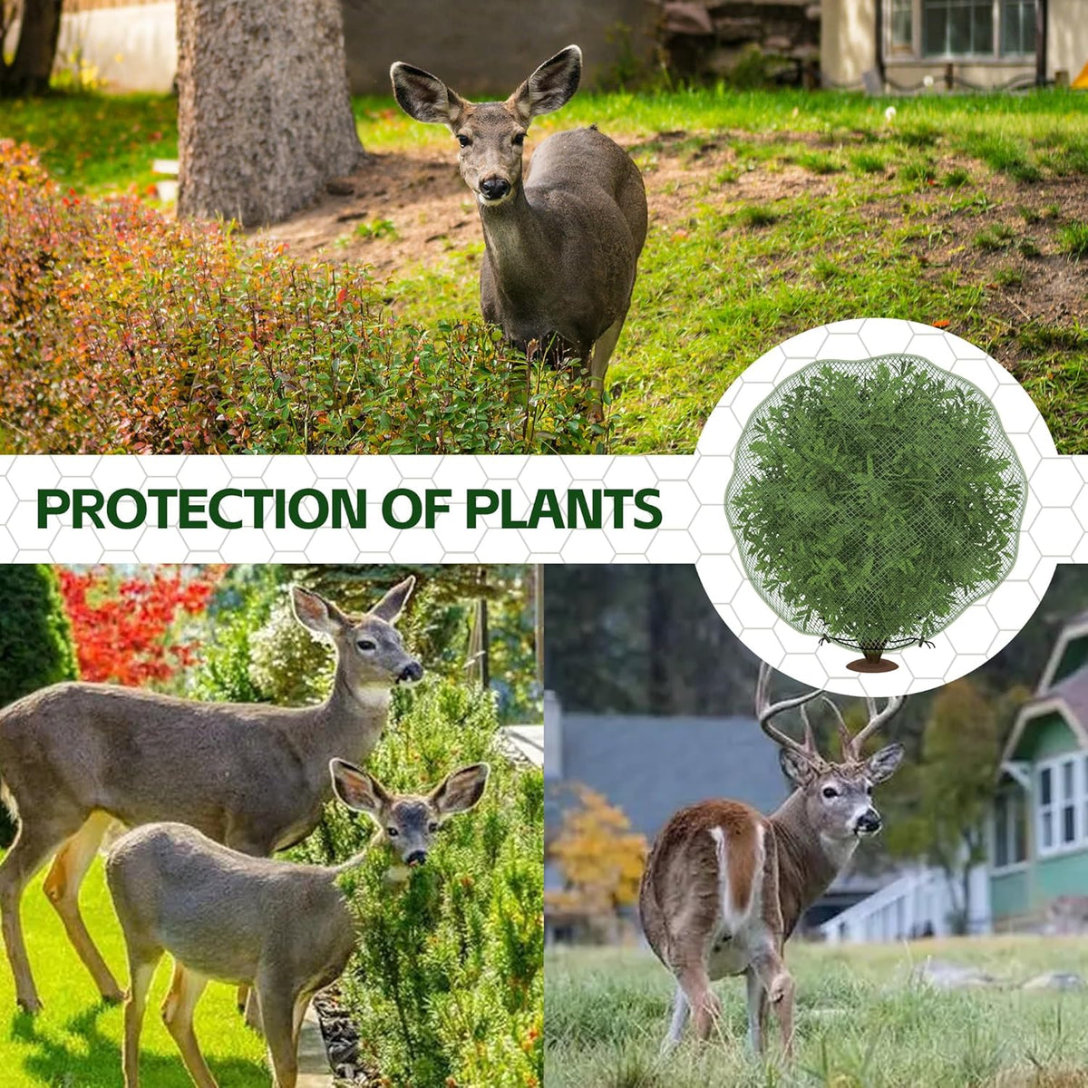 codree 3 Pcs Deer Netting for Shrubs- 7.8 x 7.8 Ft Deer Plant Netting Cover- Reusable Garden Plants