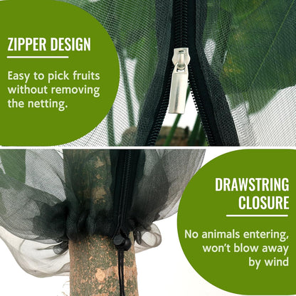 2 Pack Fruit Tree Netting Bags with Zipper and Drawstring, 6 x 6ft Ultra Fine Mesh Garden Netting