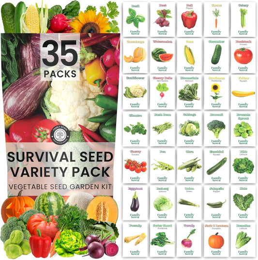 35 Vegetable Seed Packets | Survival Variety Pack | 2025 Season | Individually Packed Vegetables