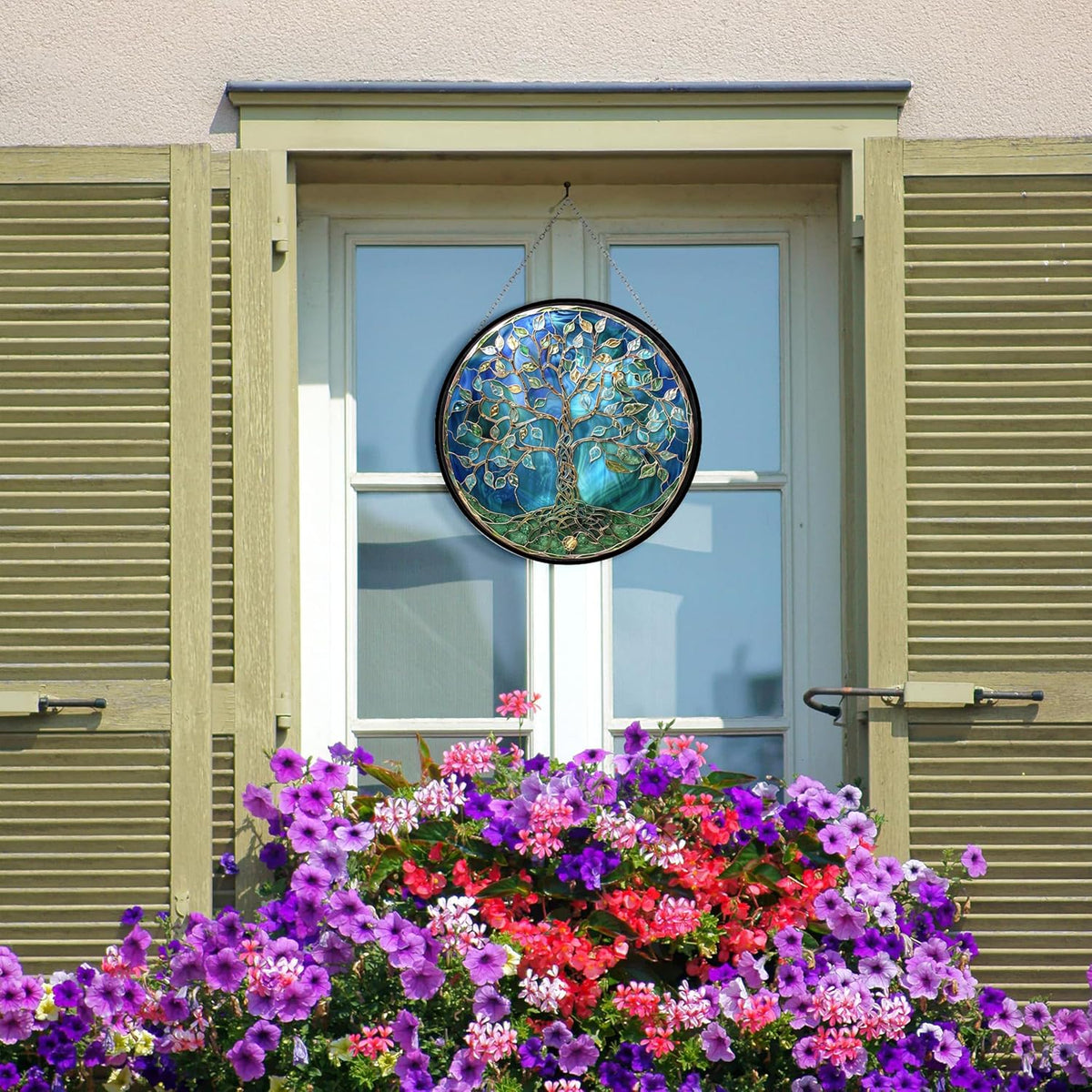 Tree of Life Stained Glass Window Hangings, Handcrafted Stained Glass Suncatchers, Gift for Cat