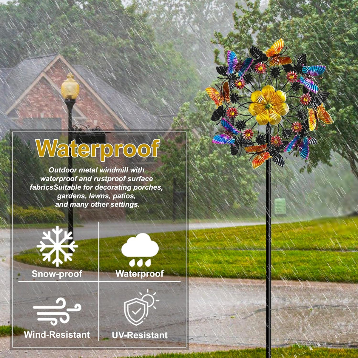 Double Blade Butterfly Wind Spinners, Outdoor Garden 360° Swivel Spinners 50 inch Garden Stakes