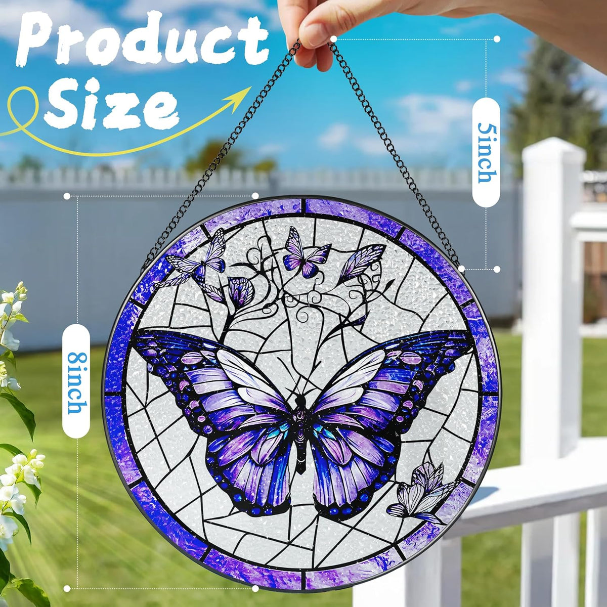 Stained Glass Window Hanging, 8 Inch Purple Butterfly Stained Glass Suncatcher, Butterfly Light