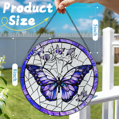 Stained Glass Window Hanging, 8 Inch Purple Butterfly Stained Glass Suncatcher, Butterfly Light