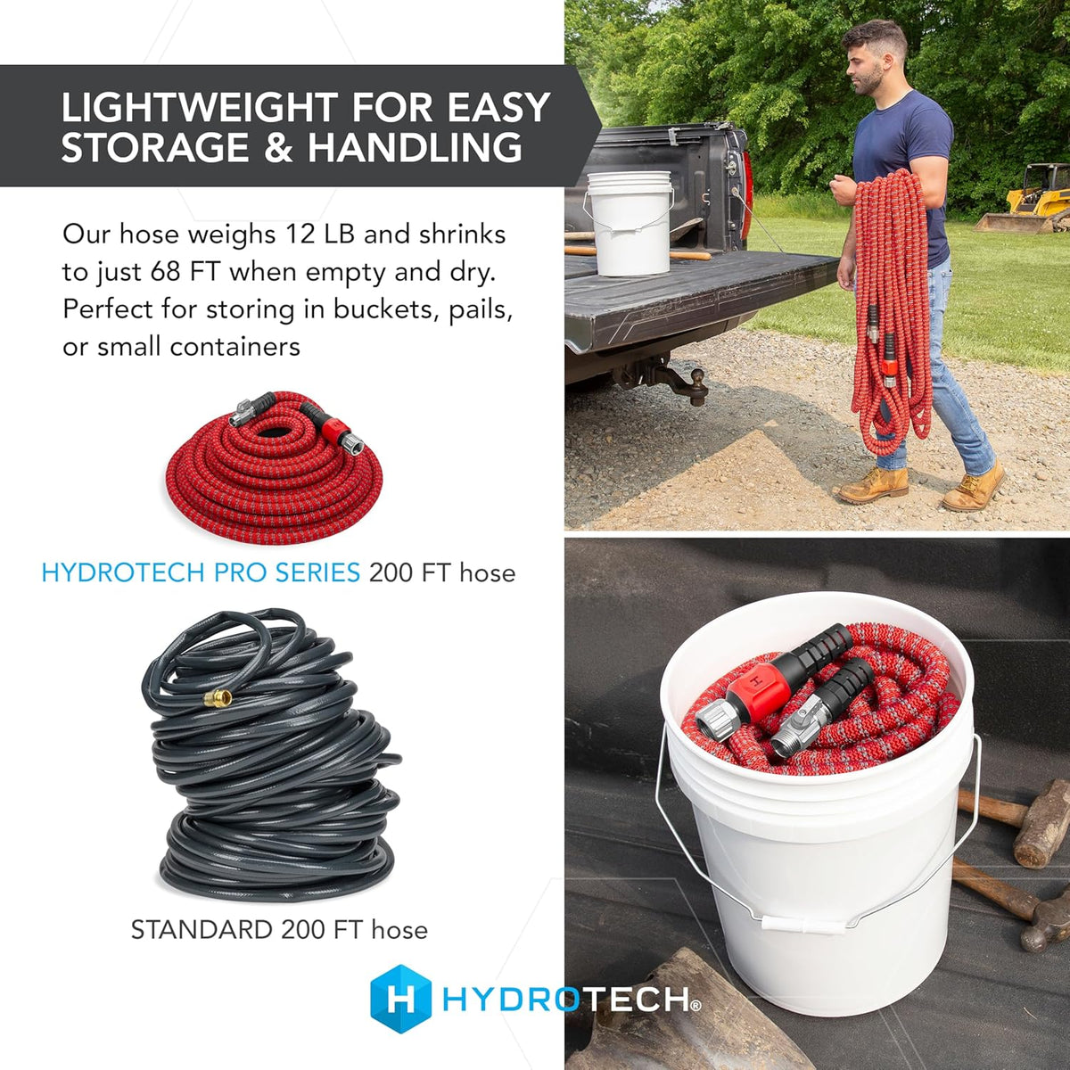 HydroTech 200 ft Expandable Garden Hose - Pro Series, 2x Max Flow, 3/4" No-Kink Flexibility