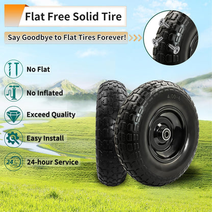 2PC 4.00-6 Flat-Free Tires and Wheels,13" Rubber Solid Tire, with 5/8" & 3/4" Bearing, 1.8"-5.8"