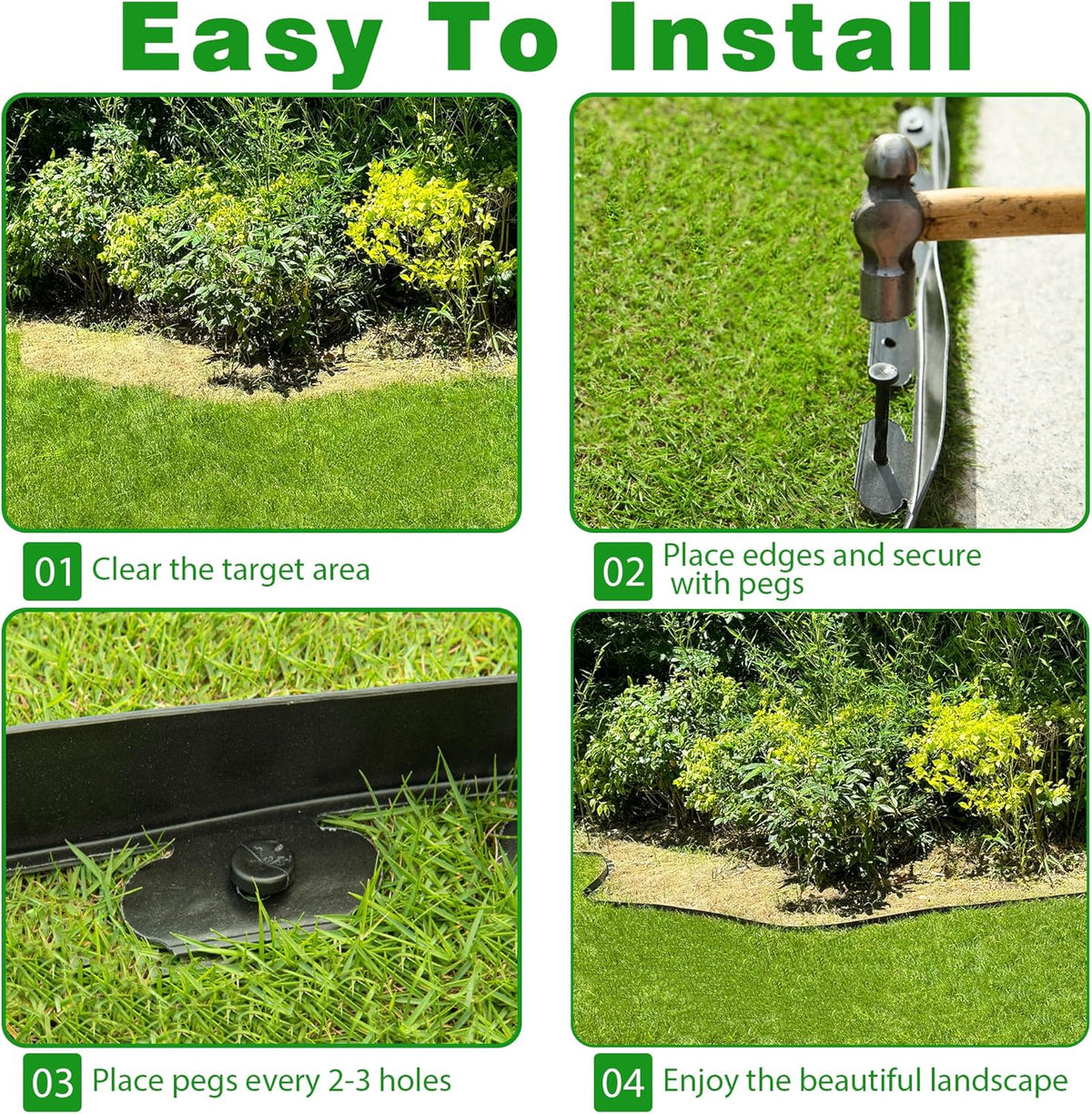 Landscape Edging Border 33 FT 2 Inch Tall with 60 Spikes, Plastic Edging for Landscaping, Garden
