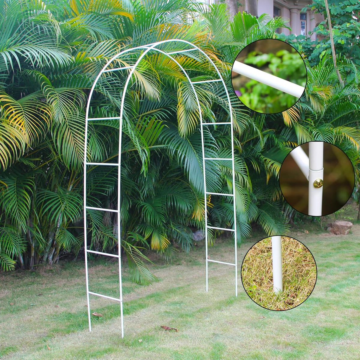 White Iron Pergola Arbor Practical, 7.9 Feet High x 4.6 Feet Wide, Assemble Easily for Various