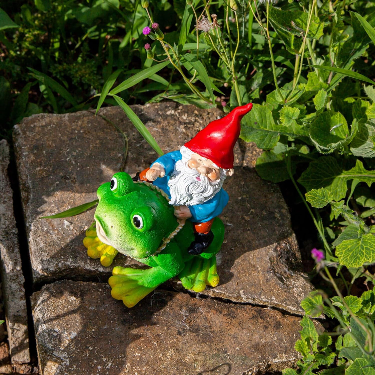 Gnome Riding on Frog Garden Statue Outdoor Garden Frog Statue for Yard Decoration Lawn Ornament