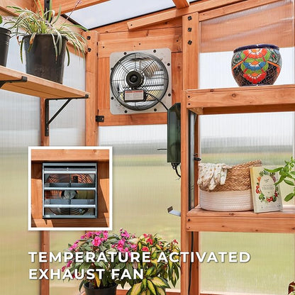 Backyard Discovery Poppy 11' x 7' Cedar Wood and Polycarbonate Walk-In Greenhouse Kit with Exhaust