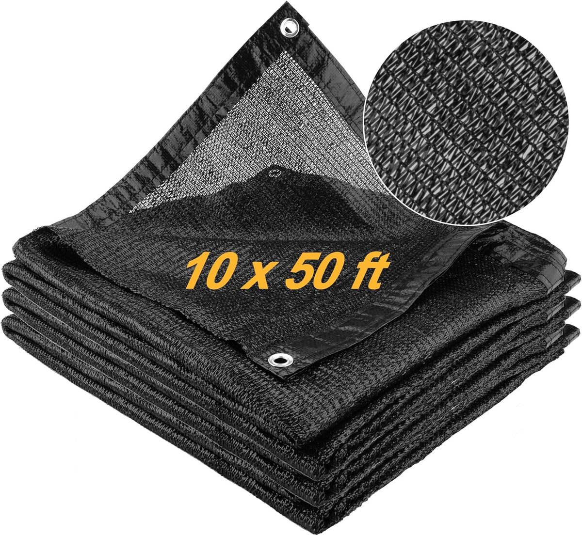 SPORTYOUTH 70% Shade Cloth for Patio, 10x50 ft Mesh Tarp with Grommets, UV Resistant Black Sunblock