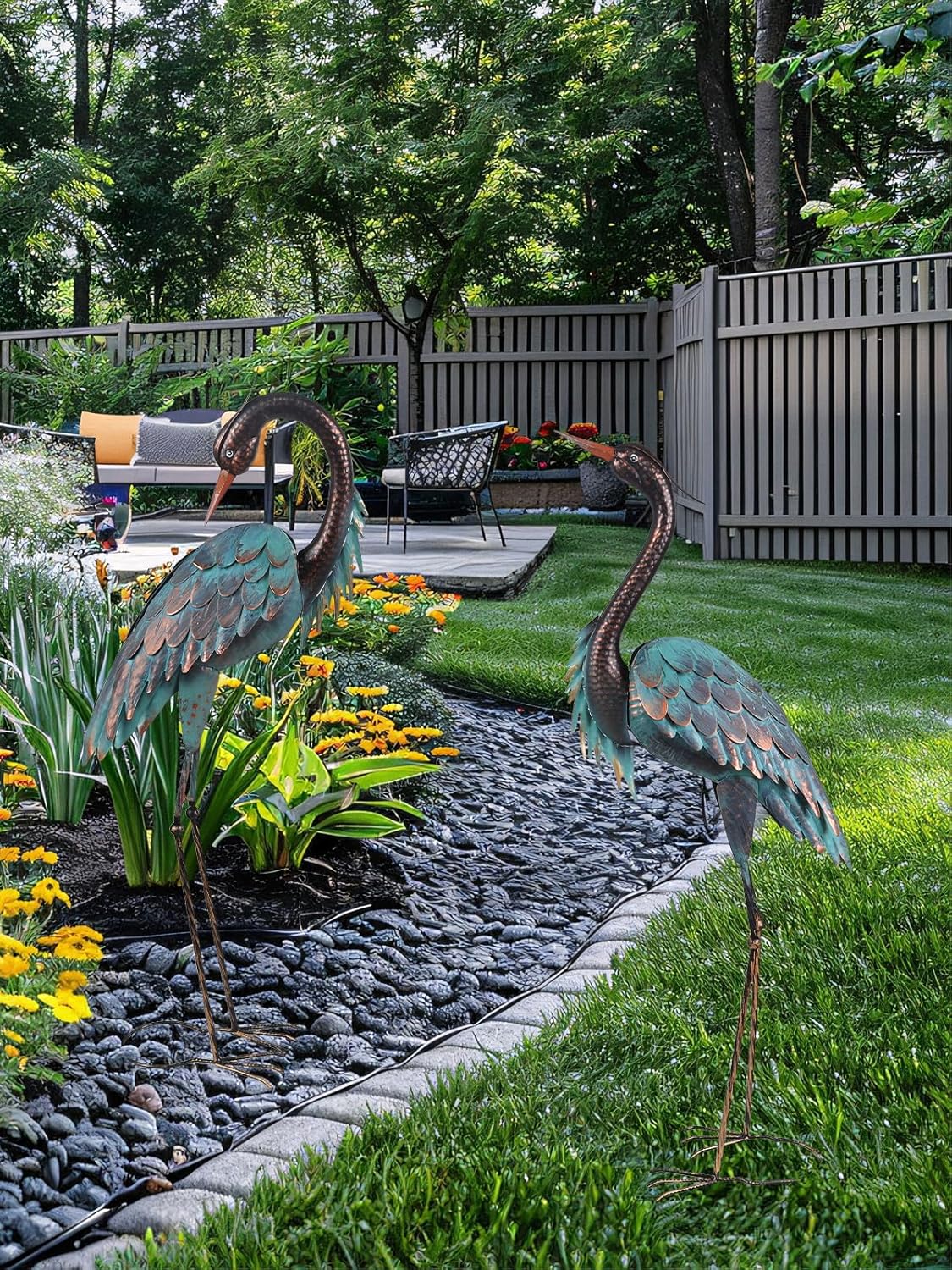 YEAHOME Garden Decor Outdoor Statues, 40"/37" Large Metal Heron Standing Yard Art, Blue Crane Lawn