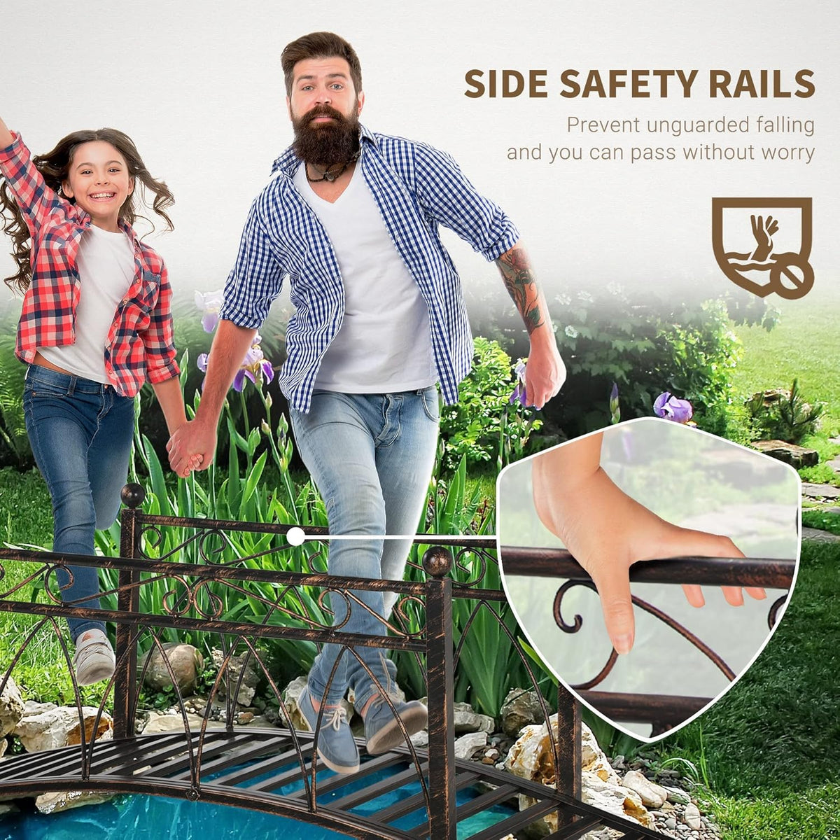 Outsunny 3.3' Metal Arch Zen Garden Bridge with Safety Siderails, Decorative Footbridge, Delicate