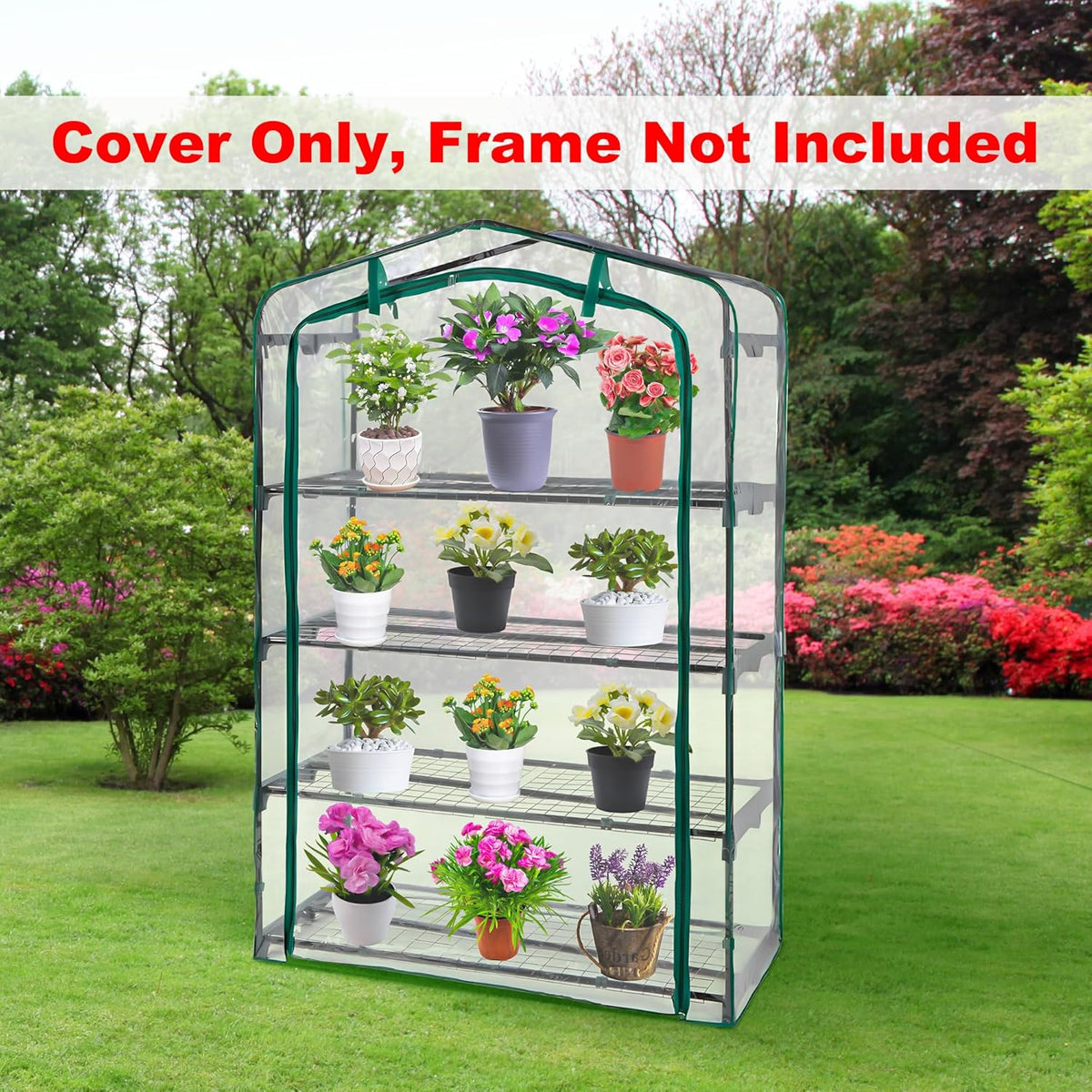 DECOHS Extra Wide 4 Tier Greenhouse Replacement Cover- 63 x 40 x 19 Inch Clear PVC Plant Gardening