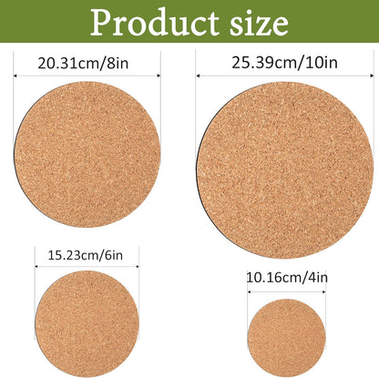 8 Pieces 4 Sizes Cork Plant Saucersplant Mats Round Coasters Pad for Plants House Garden Indoors