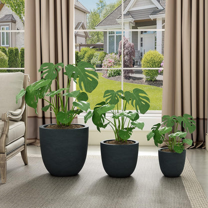 Kante 18",14",10" Dia Concrete Round Planters (Set of 3), Outdoor Indoor Large Planter Pots with